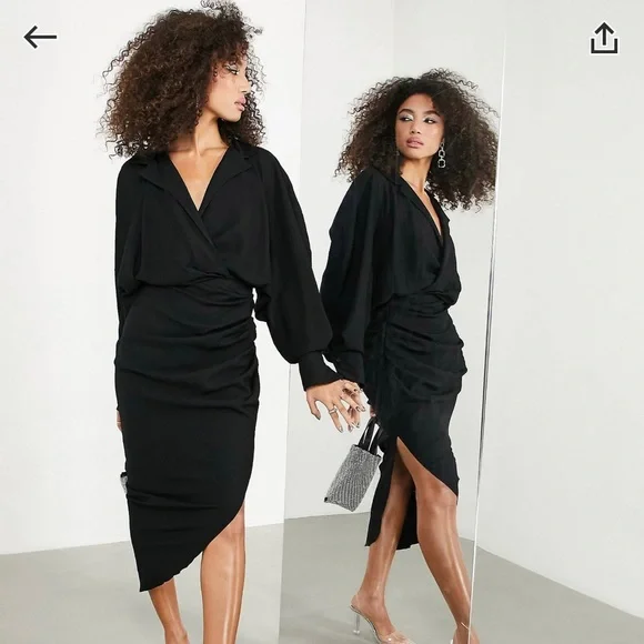 ASOS | Dresses | Nwt Asos Edition Textured Drape Midi Shirt Dress With Tie  Detail In Black | Poshmark
